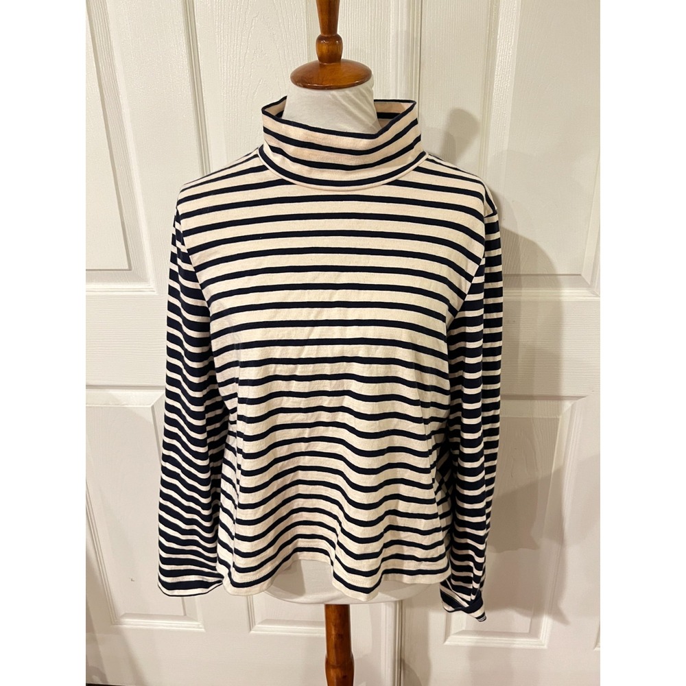 Madewell Womens Blue Striped Bell Sleeve Turtle Neck Top Sx L Preppy Minimalist